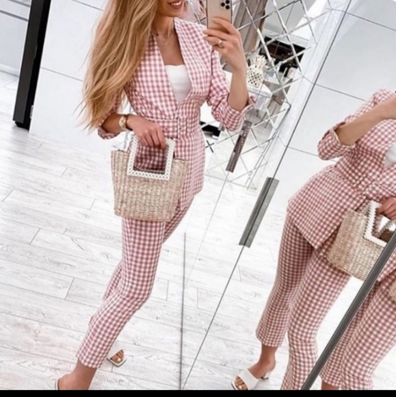 *Final Price* NWT Zara Pink White Checkered Blazer - Picture 3 of 11